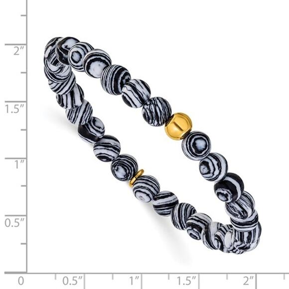 Chisel Stainless Steel Yellow IP-Plated Black Line Agate Beaded Stretch Bracelet - Picture 4 of 5